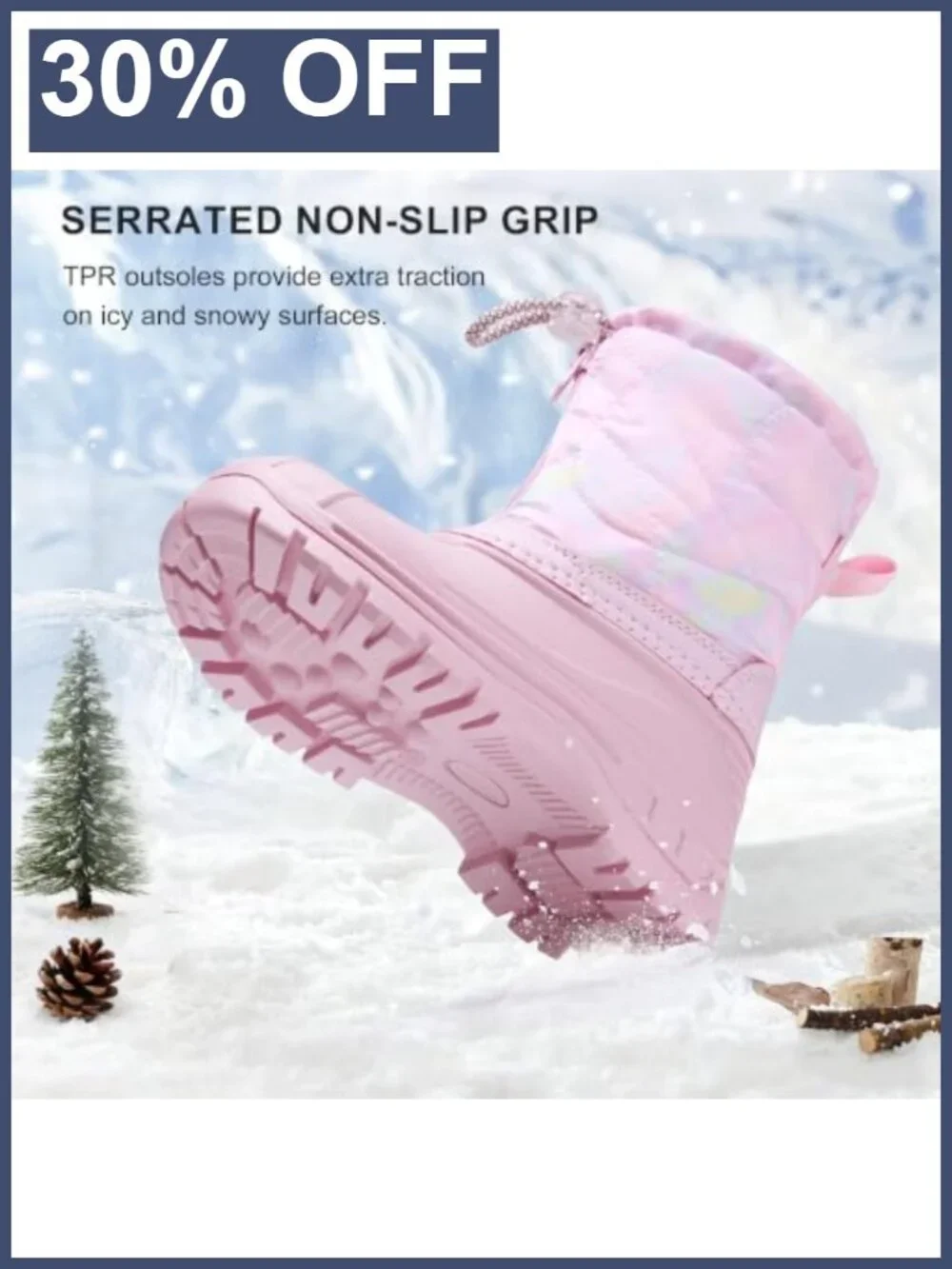 Girls Snow Boots with Zipper Kids Winter Outdoor Faux Fur Lined